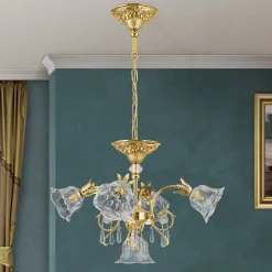 ORION Hængelampe La Boheme, guld, 5 lyskilder, krystalglas