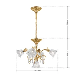 ORION Hængelampe La Boheme, guld, 5 lyskilder, krystalglas