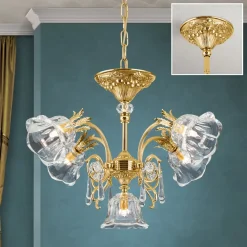 ORION Hængelampe La Boheme, guld, 5 lyskilder, krystalglas