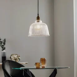 Euluna Pendellamper>Hængelampe Leana, glas klar, 1 lyskilde, gammel messing