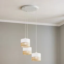 TK Lighting Hængelampe Linobianco, rund, 3 lyskilder