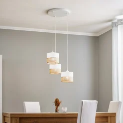 TK Lighting Hængelampe Linobianco, rund, 3 lyskilder