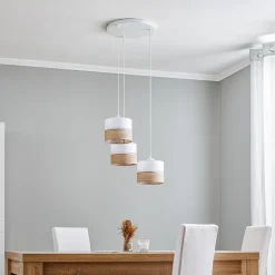 TK Lighting Hængelampe Linobianco, rund, 3 lyskilder