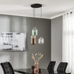 TK Lighting Hængelampe Marco Green, 3 lyskilder klar/grøn/brun