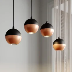 HELAM Hængelampe Midnight i sort/kobber 4 lyskilder, lang