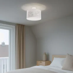 Børn Duolla Hængelampe Mila, Ø 35 cm, stof, enhjørninger, E27