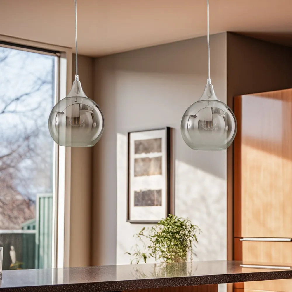 Hængelampe Monte i glas, 1 lyskilde, sølv^Eko-Light Sale