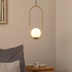 Hængelampe Mudoni, guld/hvid, glas, metal, E27^Opviq Best