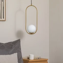 Hængelampe Mudoni, guld/hvid, glas, metal, E27^Opviq Best