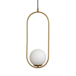 Hængelampe Mudoni, guld/hvid, glas, metal, E27^Opviq Best