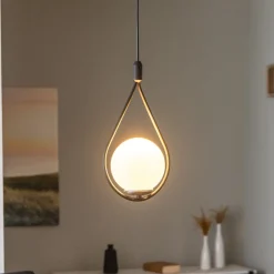 Opviq Pendellamper|Pendellamper>Hængelampe Mudoni MR-937 1 lyskilde sort/opalglas