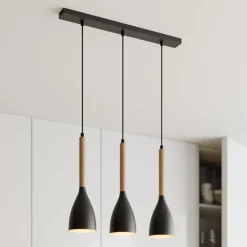 Luminex Hængelampe Muza 3 lyskilder lang sort/lys træ