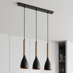 Luminex Hængelampe Muza 3 lyskilder lang sort/lys træ