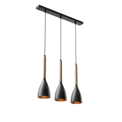 Luminex Hængelampe Muza 3 lyskilder lang sort/lys træ
