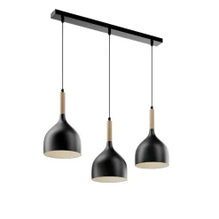Luminex Hængelampe Noak 3-flammet lang sort/naturtræ
