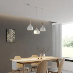 Hængelampe Noak, hvid/naturtræ, 3 lyskilder lang^Luminex