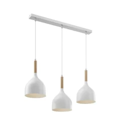 Hængelampe Noak, hvid/naturtræ, 3 lyskilder lang^Luminex