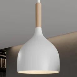 Hængelampe Noak, hvid/naturtræ, 3 lyskilder lang^Luminex