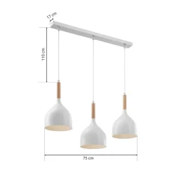 Hængelampe Noak, hvid/naturtræ, 3 lyskilder lang^Luminex