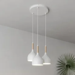 Luminex Hængelampe Noak med 3 lyskilder, rund, hvid/naturtræ