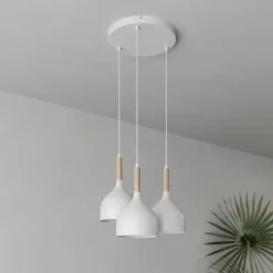 Luminex Hængelampe Noak med 3 lyskilder, rund, hvid/naturtræ