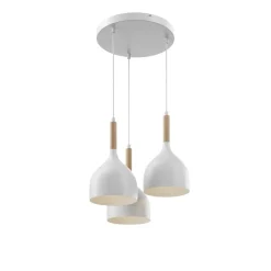 Luminex Hængelampe Noak med 3 lyskilder, rund, hvid/naturtræ