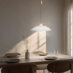 ONLI Pendellamper|Pendellamper>Hængelampe OHANA, opalglas, egetræ, Ø 40 cm, E27