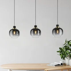 EGLO Pendellamper>Hængelampe Oilella, sort-grå, længde 95 cm, glas, 3 lyskilder.