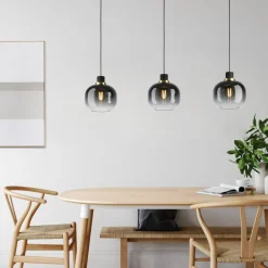 EGLO Pendellamper>Hængelampe Oilella, sort-grå, længde 95 cm, glas, 3 lyskilder.
