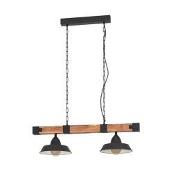 EGLO Pendellamper|Pendellamper>Hængelampe Oldbury, sort/mørkt træ, længde 86 cm, 2 lyskilder.