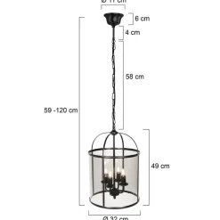 Steinhauer Hængelampe Pimpernel, Ø 32 cm, sort, glas røggrå