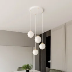 EMIBIG LIGHTING Hængelampe Royal, 4 lyskilder, opal hvid/hvid, glas, E14