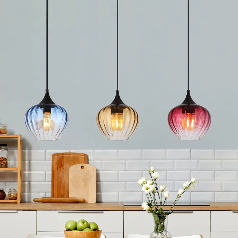 Globo Hængelampe Sander, længde 80 cm, farvet, glas, 3 lyskilder.