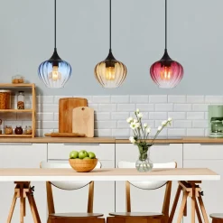 Globo Hængelampe Sander, længde 80 cm, farvet, glas, 3 lyskilder.