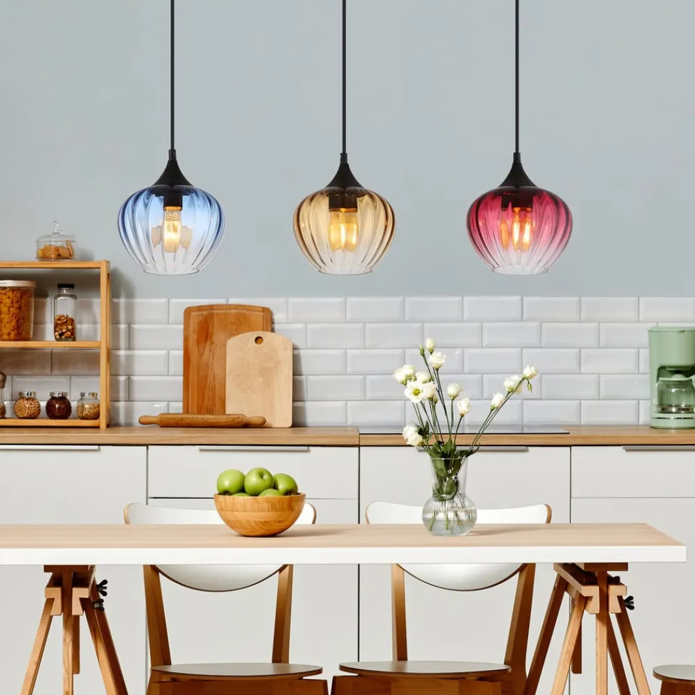 Globo Hængelampe Sander, længde 80 cm, farvet, glas, 3 lyskilder.