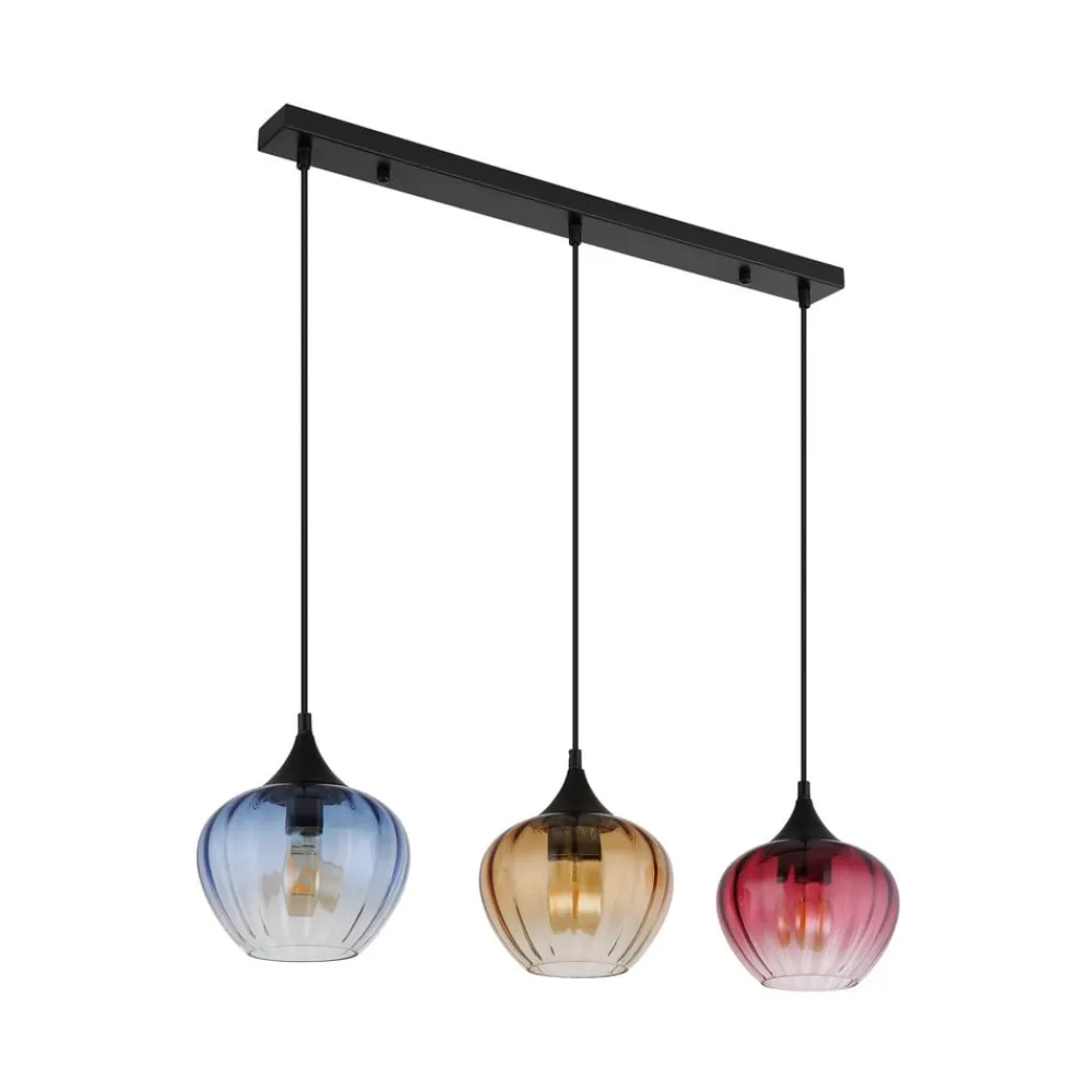 Globo Hængelampe Sander, længde 80 cm, farvet, glas, 3 lyskilder.