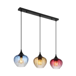 Globo Hængelampe Sander, længde 80 cm, farvet, glas, 3 lyskilder.