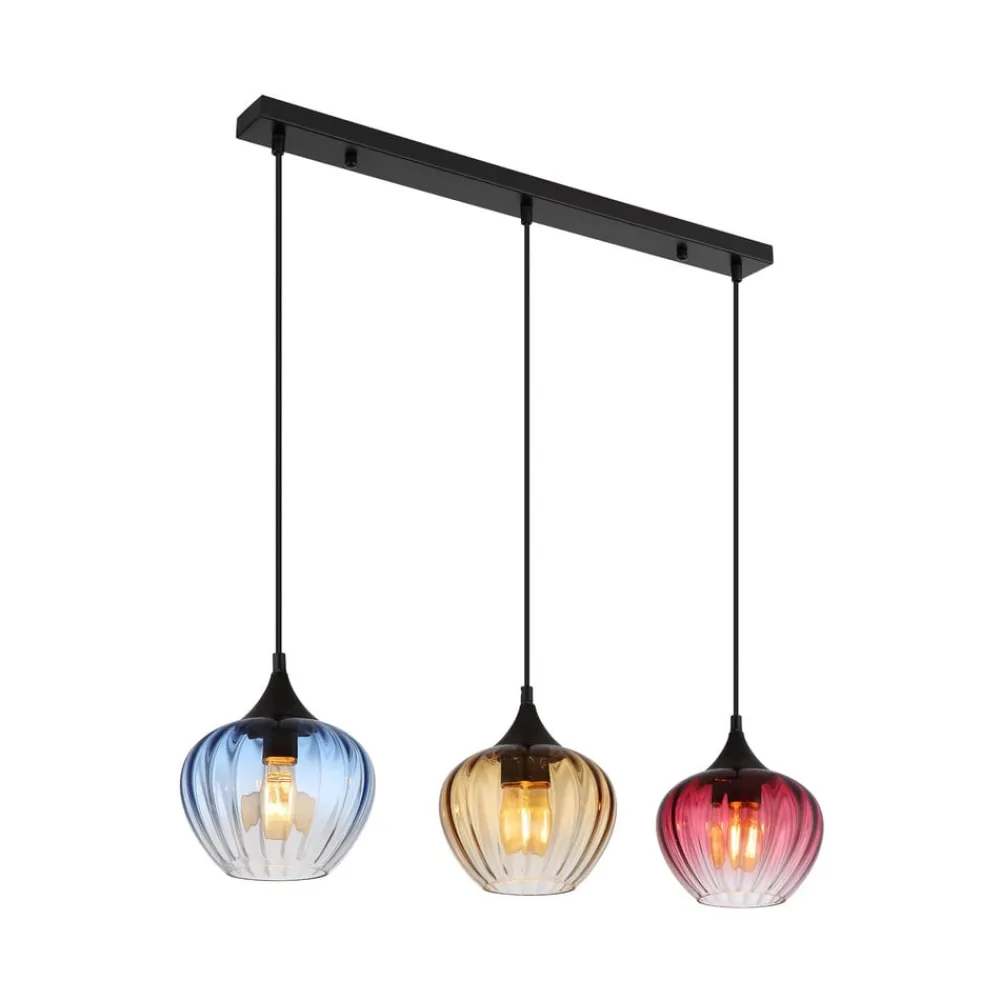 Globo Hængelampe Sander, længde 80 cm, farvet, glas, 3 lyskilder.