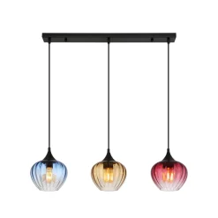 Globo Hængelampe Sander, længde 80 cm, farvet, glas, 3 lyskilder.