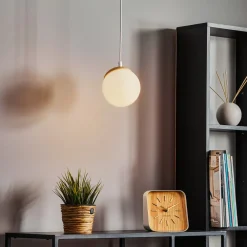 Hængelampe Sfera 1 lyskilde glas/træ lys^Eko-Light Online