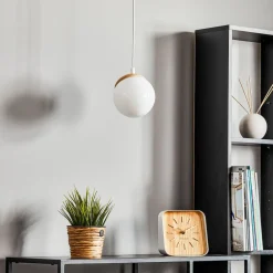 Hængelampe Sfera 1 lyskilde glas/træ lys^Eko-Light Online