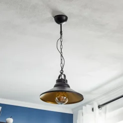 Hængelampe Taft med skærm i sort og guld^Luminex Hot