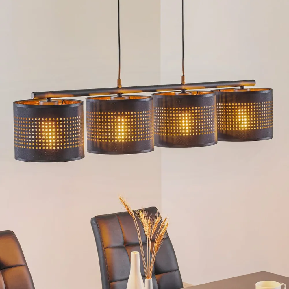 TK Lighting Hængelampe Tago, 4 lyskilder, sort/guld