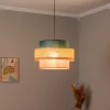 TK Lighting Pendellamper>Hængelampe Trio, juteskærm, petrol/naturbrun/orange Ø 50cm