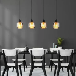 Globo Pendellamper>Hængelampe Xia, længde 89 cm, røggrå, 4 lyskilder, glas