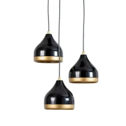 Hængelampe Yildo, 3 lyskilder, sort/guld, rund, Ø37 cm^Opviq Outlet