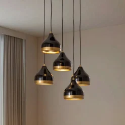 Hængelampe Yildo, 5 lyskilder, rund, sort/guld, Ø43 cm^Opviq Discount