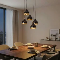 Hængelampe Yildo, 5 lyskilder, rund, sort/guld, Ø43 cm^Opviq Discount