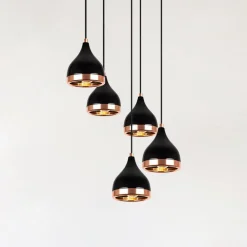 Hængelampe Yildo 7005 sort/kobber metal 5 lyskilder rund^Opviq Outlet