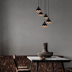 Hængelampe Yildo 7005 sort/kobber metal 5 lyskilder rund^Opviq Outlet